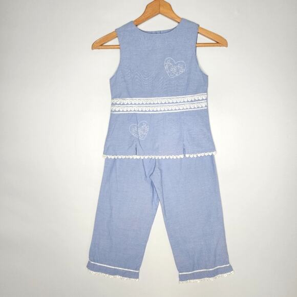 Lydia Jane Blue 2 Pc Summer Pants Top Set Girl's Size 8 - Picture 1 of 8